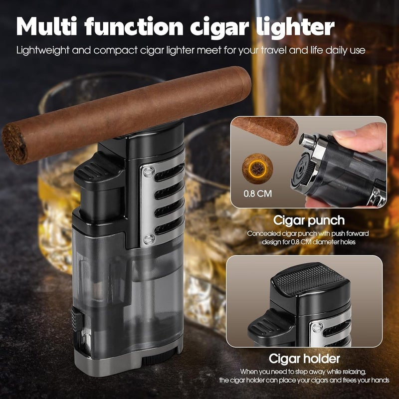 SEMKONT Cigar Humidor, Portable Travel Cigar Box, Double Cigar Humidor with Separate Storage for Cigar Accessories, Cigar Travel Case with Cigar Lighter(No Butane), Holds 5 Cigars (Carbon Fiber) - Image 4